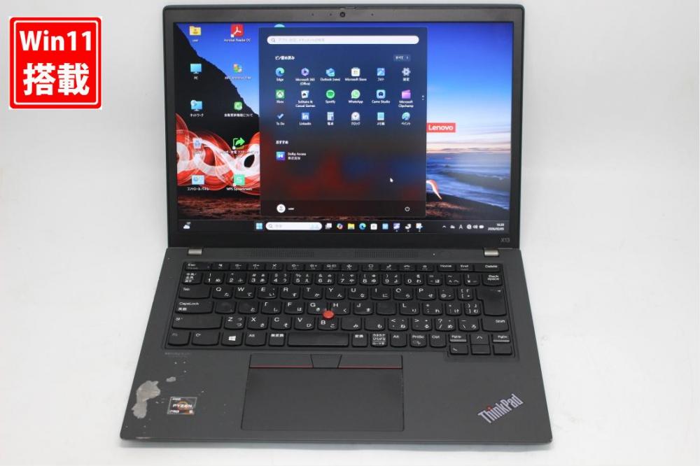 中古 フルHD対応WUXGA 13.3型 Lenovo ThinkPad X13 Gen2 Windows11 AMD Ryzen 5-5650u 8GB NVMe 256GB-SSD カメラ 無線Wi-Fi6 Office付き 中古パソコン 管:1332s