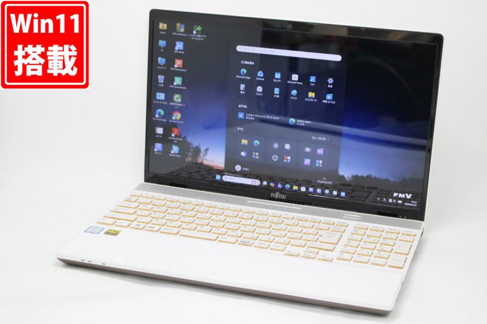 中古 フルHD 15.6型 Fujitsu FMV LIFEBOOK AH53B3 FMVA53B3W Blu-ray Windows11 第8世代 i7-8550U 8GB 128GB-SSD + 1TB-HDD カメラ 無線 Office付き 中古パソコン 管:1704h