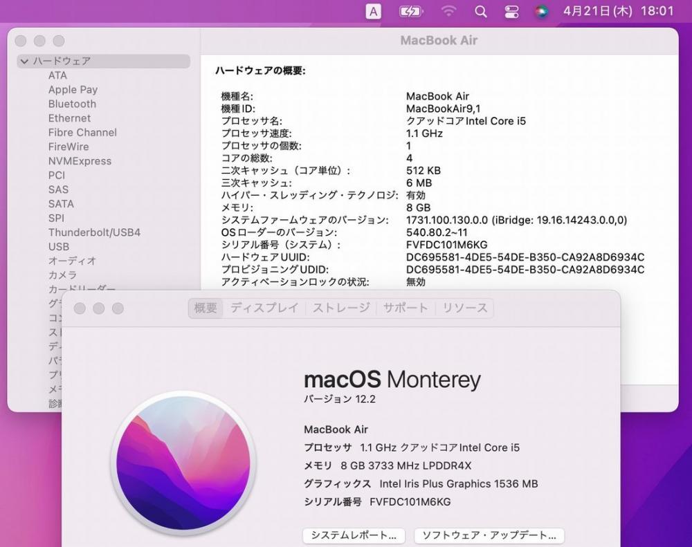  良品 2K対応 13.3型 Apple MacBoko Air A2179 グレー (2020年) macOS Monterey(正規Win11追加可) 10世代 i5-1030NG7 8GB 512GB-SSD カメラ 無線