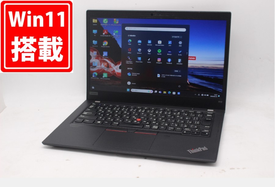 レインボー家電 / 中古 フルHD 13.3型 Lenovo ThinkPad X13 Gen1 Windows11 10世代 i5-10310U  8GB NVMe 256GB-SSD カメラ 無線Wi-Fi6 Office付 中古パソコン 管:1428m