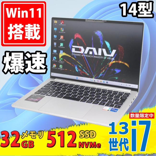美品 フルHD対応 WUXGA 14インチ マウスコンピューター DAIV Z4I7-I01SRA / Windows11/ 12コア 卓越性能 第13世代Core i7-1360P/ 32GB DDR5メモリ/ PCIE 4.0 NVMe式512GB-SSD/ カメラ/ 無線Wi-Fi6/