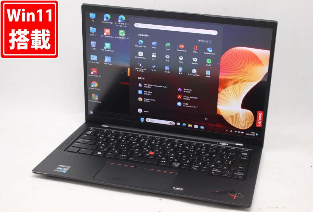 レインボー家電 / 中古美品 フルHD 14型 Lenovo ThinkPad X1 Carbon Gen10 Type-21CC 100%sRGB  Windows11 10コア 12世代 i5-1235U 8GB NVMe 256GB-SSD カメラ 無線Wi-Fi6 Office付 中古パソコン  管:1420h