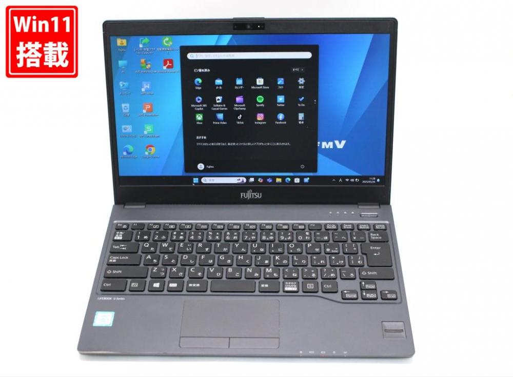 中古良品 フルHD 13.3型 Fujitsu LIFEBOOK U938V Windows11 八世代 i5-8350u 4GB 256GB-SSD カメラ 無線 Office付 中古パソコン 管:1107s