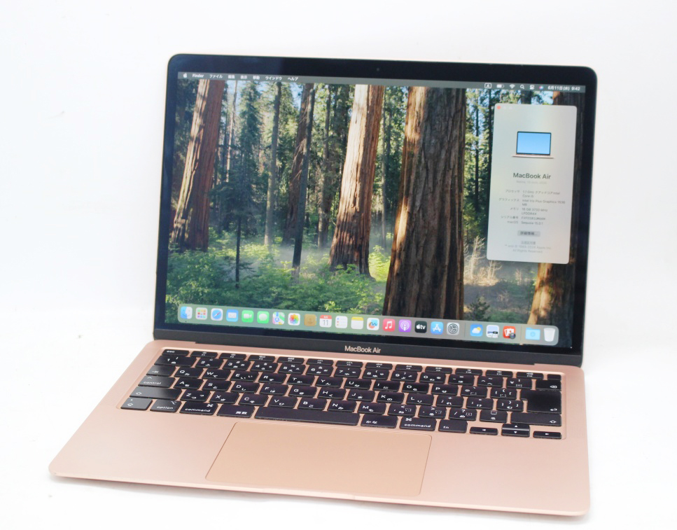 中古美品 2K対応 13.3型 Apple MacBook Air a2179 ローズゴールド macOS 15 Sequoia(正規Win11追加可) 第10世代 i5-1030ng7 16GB NVMe 512GB-SSD カメラ 無線 中古パソコン 管:1605k