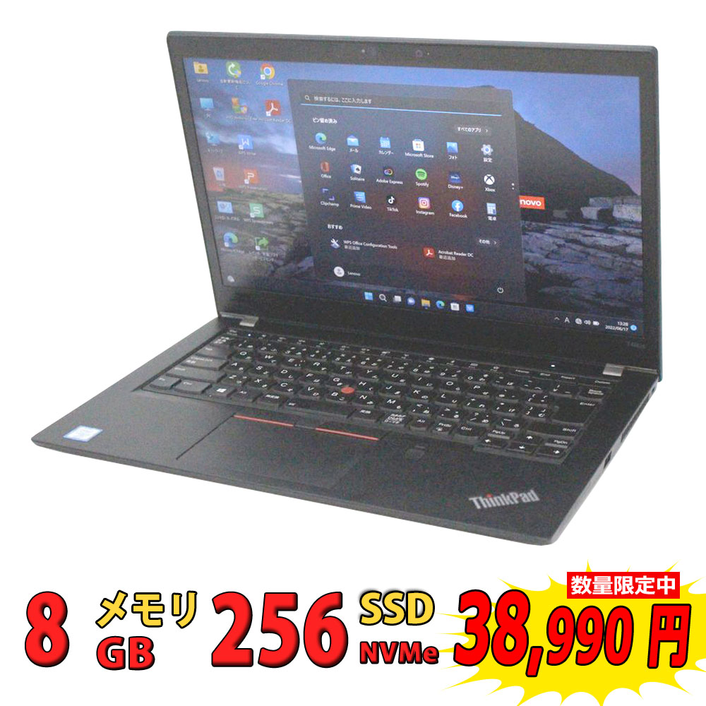 良品 フルHD 14型 Lenovo ThinkPad T480s Type-20L8 Windows11 八世代 i5-8350u 8GB 256GB-SSD カメラ 無線 Office付 中古パソコン 税無