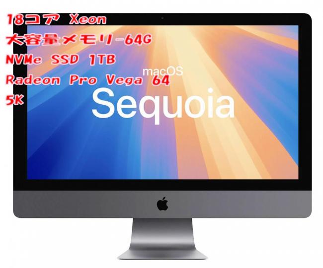 ゲーミングPC  中古美品 5K対応 27型液晶一体型 Apple iMac Pro A1862 (2017) グレー macOS 15 Sequoia(正規Win11追加可) 18コア Xeon W-2191B 64GB NVMe 1TB-SSD Radeon Pro Vega 64 管:0920