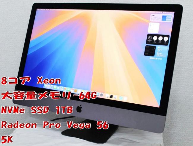 ゲーミングPC  中古 5K 27型液晶一体型 Apple iMac Pro A1862 Late-2017 グレー macOS 15 Sequoia(正規Win11追加可) 8コア Xeon W-2140B 64GB NVMe 1TB-SSD Radeon Pro Vega 56 管:1436h